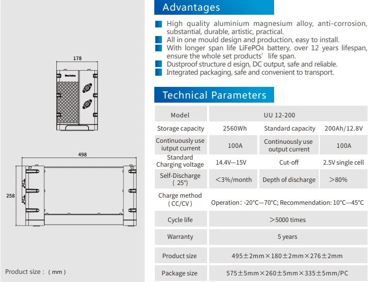 BCT 12V200AH Lithium Ion Battery data