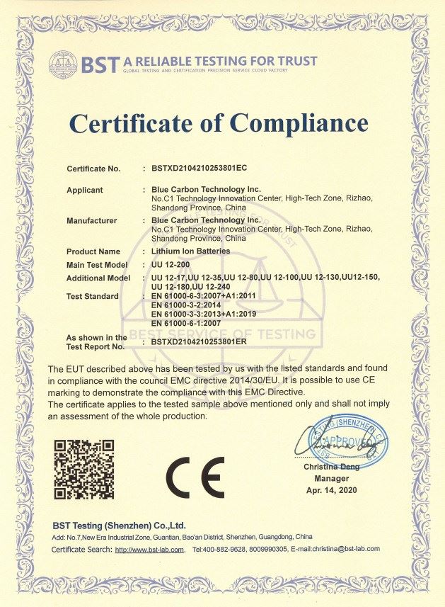 product-629-857 BCT 12V200AH Lithium Ion Battery CERTIFICATION