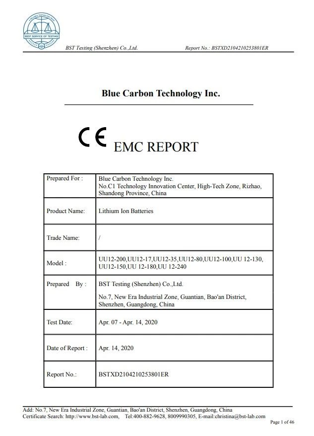 product-633-878 BCT 12V200AH Lithium Ion Battery CERTIFICATION